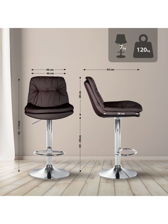 Barkruk Laurel kunstleer chroom, bruin