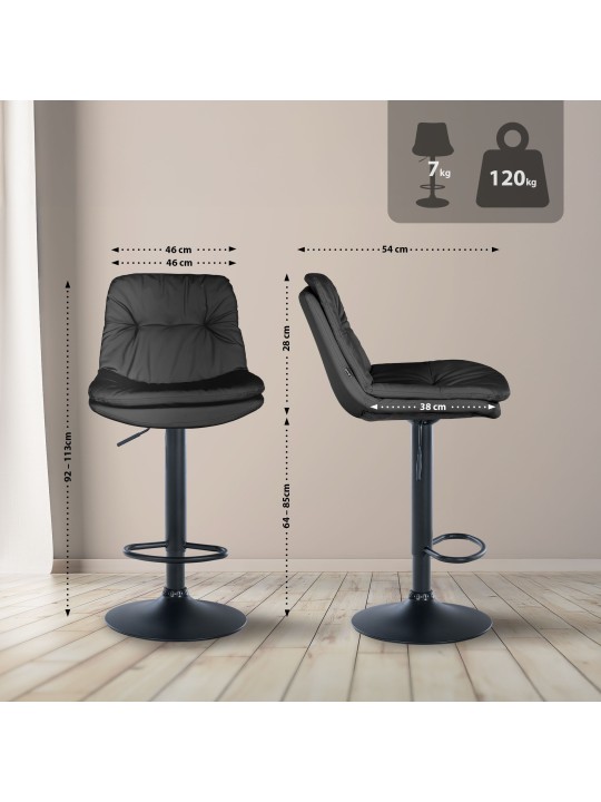 Barkruk Laurel kunstleer, zwart