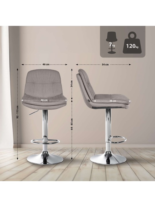 Barkruk Laurel stof chroom, grijs