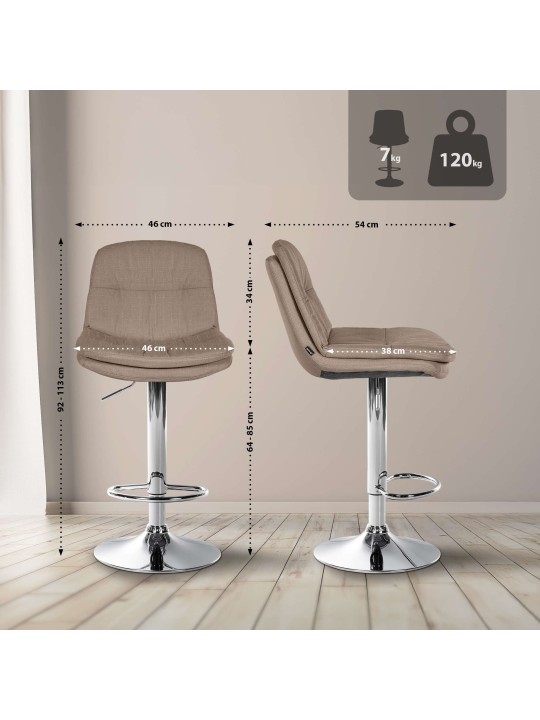 Barkruk Laurel stof chroom, taupe