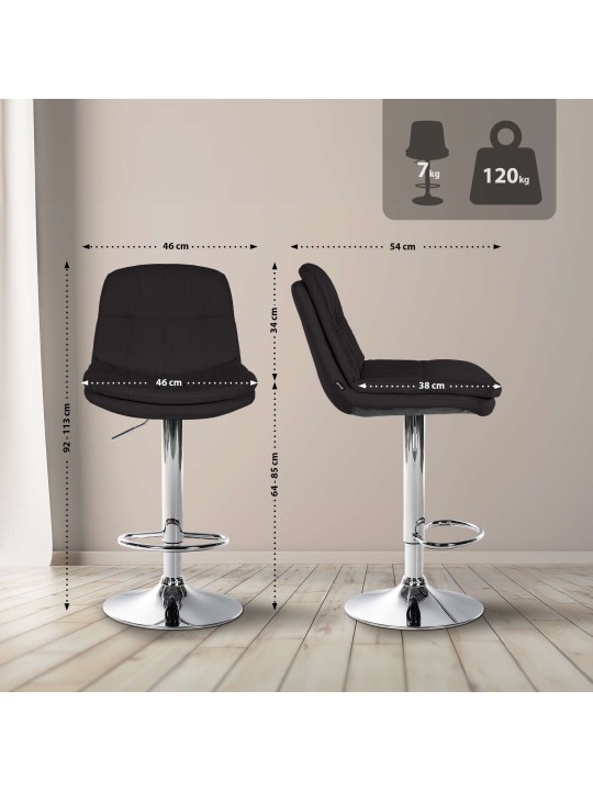 Barkruk Laurel stof chroom, zwart Barkruk Laurel stof chroom, zwart