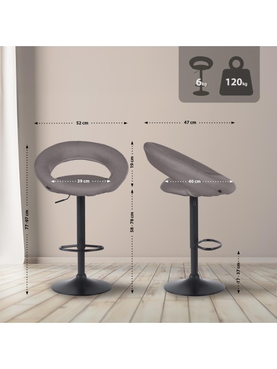 Set van 2 barkrukken Olinda stof, grijs Set van 2 barkrukken Olinda stof, grijs