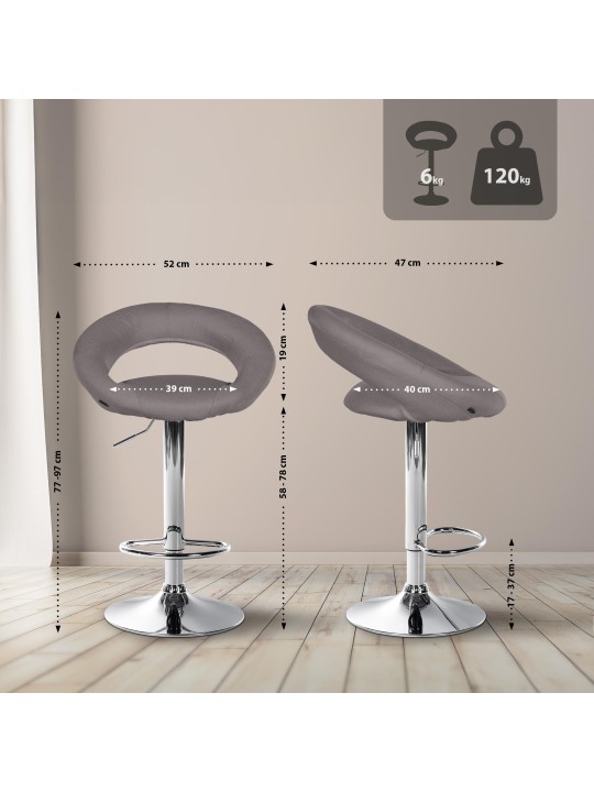 Set van 2 barkrukken Olinda stof chroom, grijs