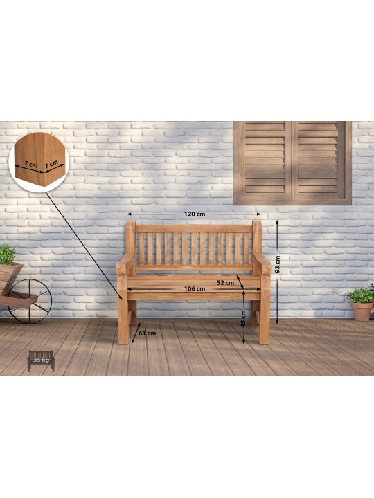 Teakhouten bank Jackson V2 120 cm, teak Teakhouten bank Jackson V2 120 cm, teak