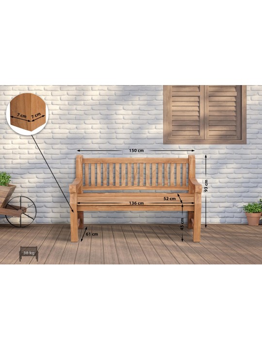 Teakhouten bank Jackson V2 150 cm, teak