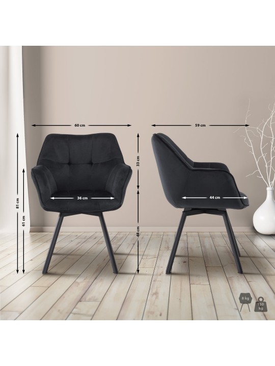 Eetkamerstoel Jordi fluweel, zwart Eetkamerstoel Jordi fluweel, zwart