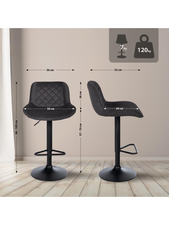 Barkruk Kasson fluweel, zwart