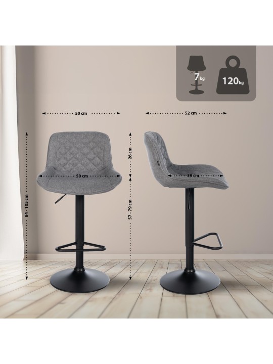 Barkruk Kasson stof, donkergrijs