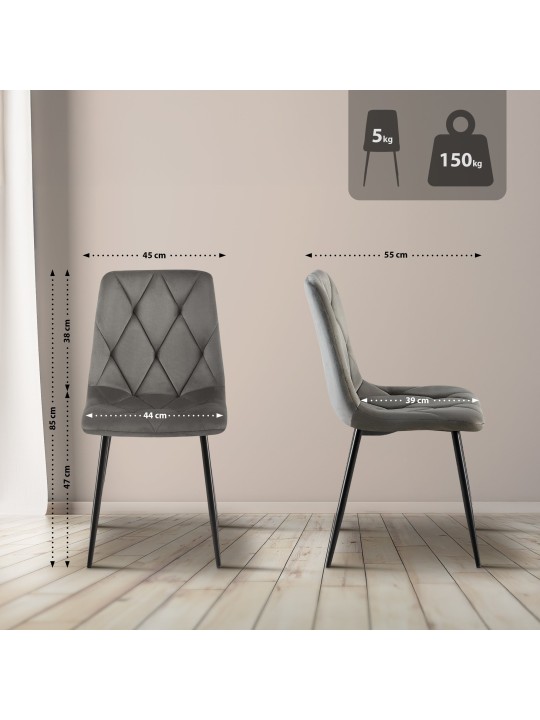 Set van 2 eetkamerstoelen Clairton fluweel, antraciet