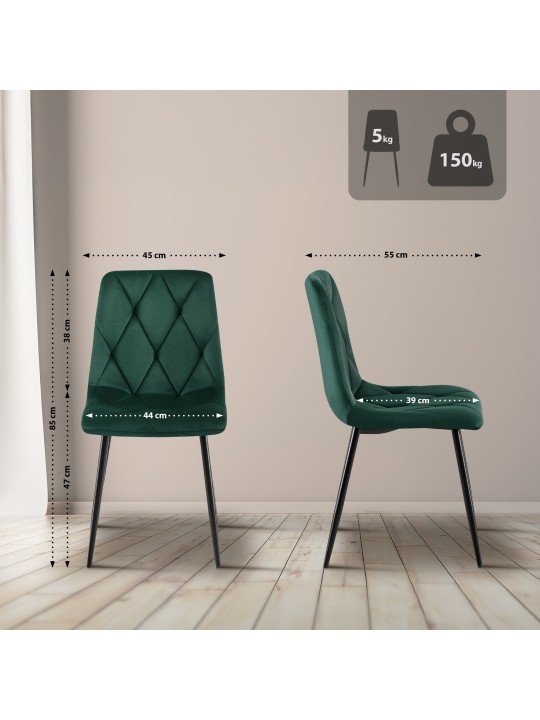 Set van 2 eetkamerstoelen Clairton fluweel, groen Set van 2 eetkamerstoelen Clairton fluweel, groen