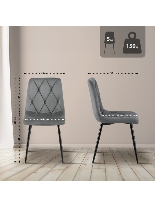 Set van 2 eetkamerstoelen Clairton fluweel, donkergrijs