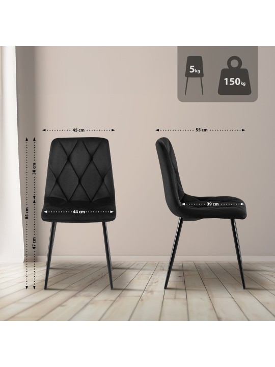 Set van 2 eetkamerstoelen Clairton fluweel, zwart