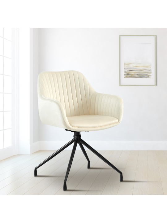 Set van 2 eetkamerstoelen Welby fluweel, crème