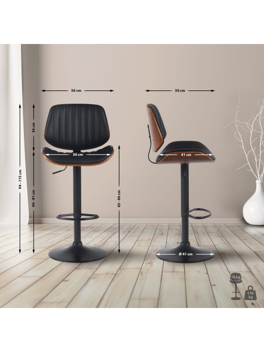 Set van 2 barkrukken Clawson kunstleer, walnoot/zwart Set van 2 barkrukken Clawson kunstleer, walnoot/zwart