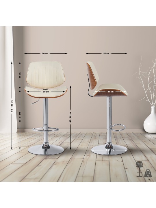 Set van 2 barkrukken Clawson kunstleer chroom, walnoot/crème