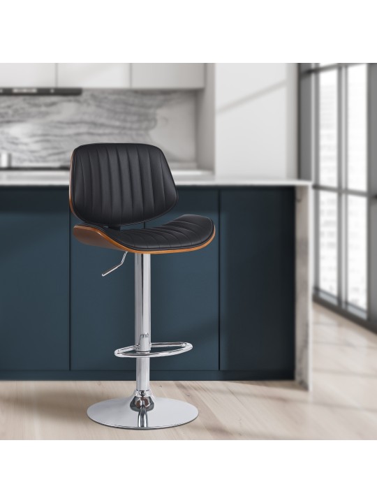 Set van 2 barkrukken Clawson kunstleer chroom, walnoot/zwart Set van 2 barkrukken Clawson kunstleer chroom, walnoot/zwart