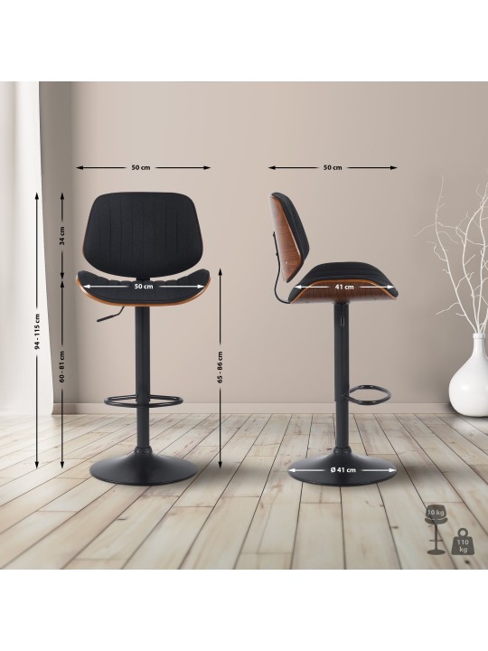 Set van 2 barkrukken Clawson stof, walnoot/zwart Set van 2 barkrukken Clawson stof, walnoot/zwart