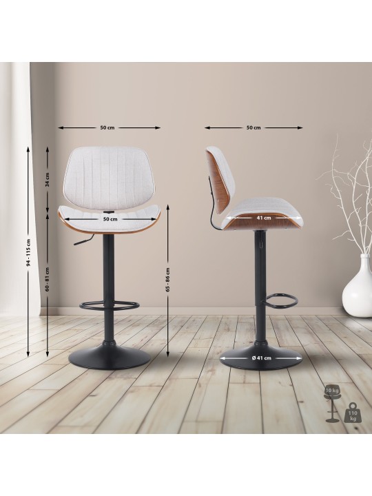 Set van 2 barkrukken Clawson stof, walnoot/crème