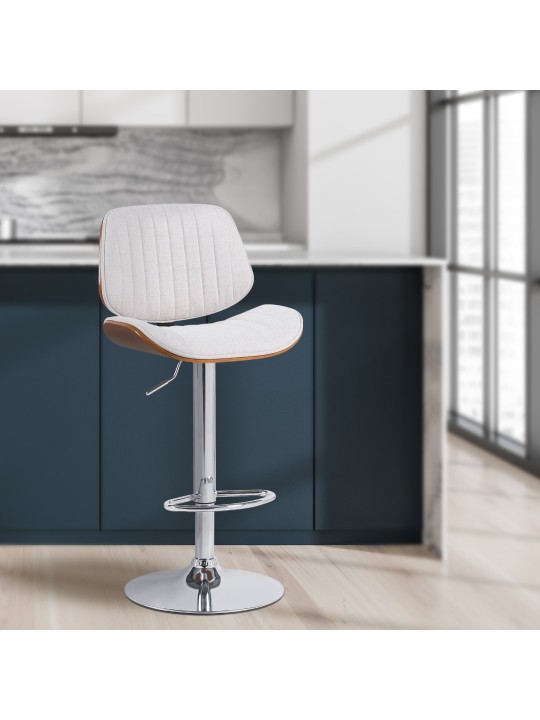 Set van 2 barkrukken Clawson stof chroom, walnoot/crème Set van 2 barkrukken Clawson stof chroom, walnoot/crème