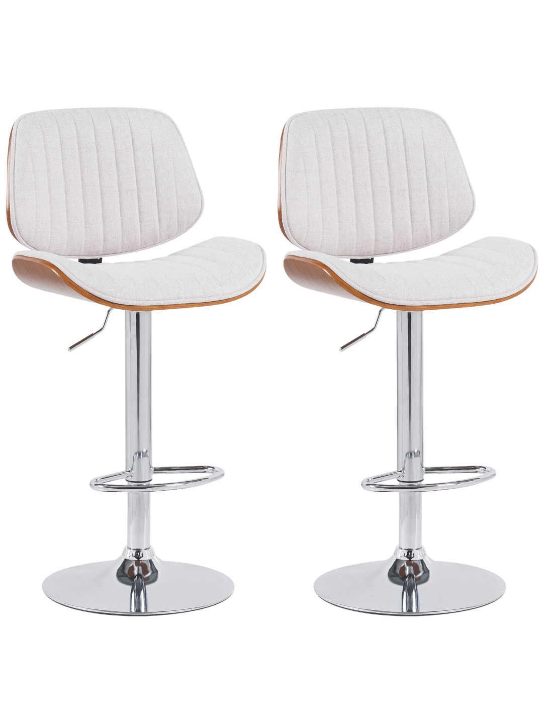 Set van 2 barkrukken Clawson stof chroom, walnoot/crème