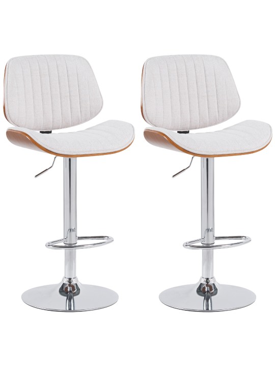 Set van 2 barkrukken Clawson stof chroom, walnoot/crème Set van 2 barkrukken Clawson stof chroom, walnoot/crème