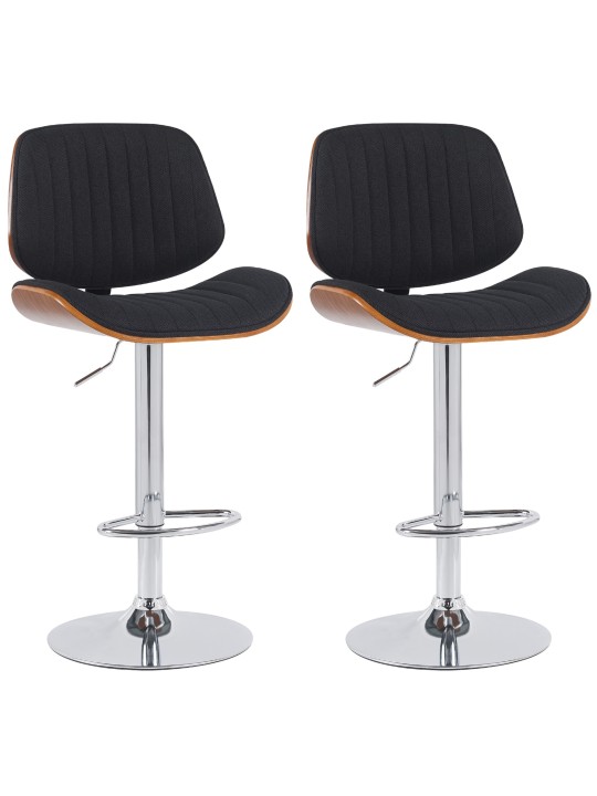 Set van 2 barkrukken Clawson stof chroom, walnoot/zwart Set van 2 barkrukken Clawson stof chroom, walnoot/zwart