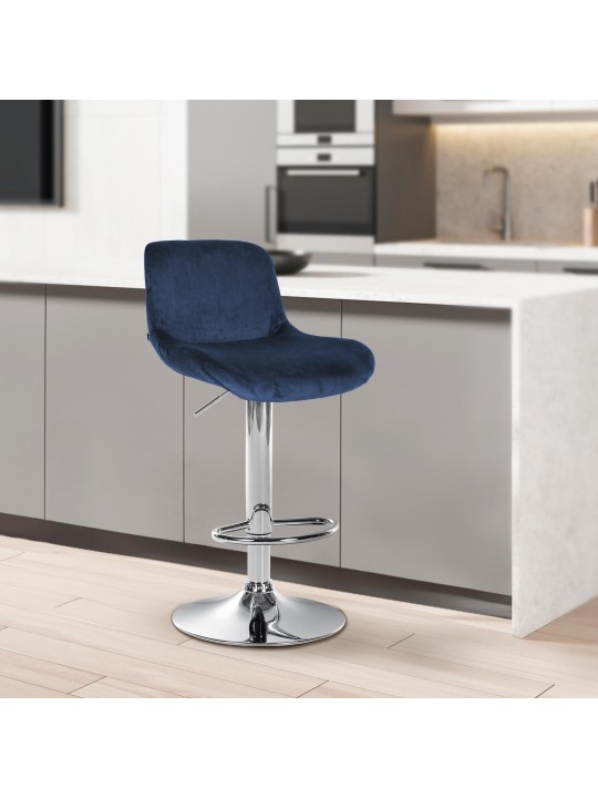 Set van 2 barkrukken Solon chroom fluweel, blauw Set van 2 barkrukken Solon chroom fluweel, blauw