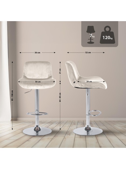 Set van 2 barkrukken Solon chroom fluweel, crème Set van 2 barkrukken Solon chroom fluweel, crème