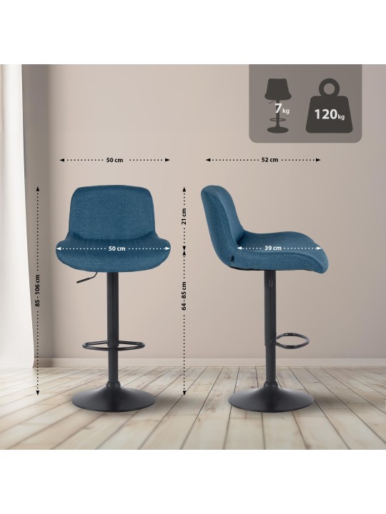 Set van 2 barkrukken Solon stof, blauw Set van 2 barkrukken Solon stof, blauw