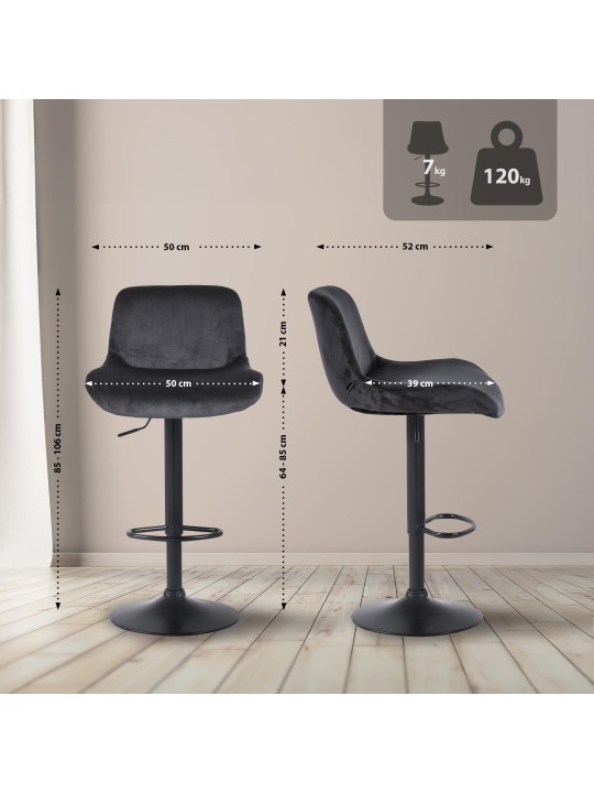 Set van 2 barkrukken Solon fluweel, zwart Set van 2 barkrukken Solon fluweel, zwart