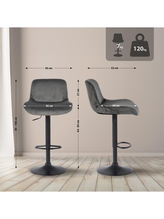 Set van 2 barkrukken Solon fluweel, donkergrijs Set van 2 barkrukken Solon fluweel, donkergrijs