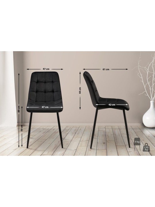 Set van 2 eetkamerstoelen Gifford fluweel, zwart