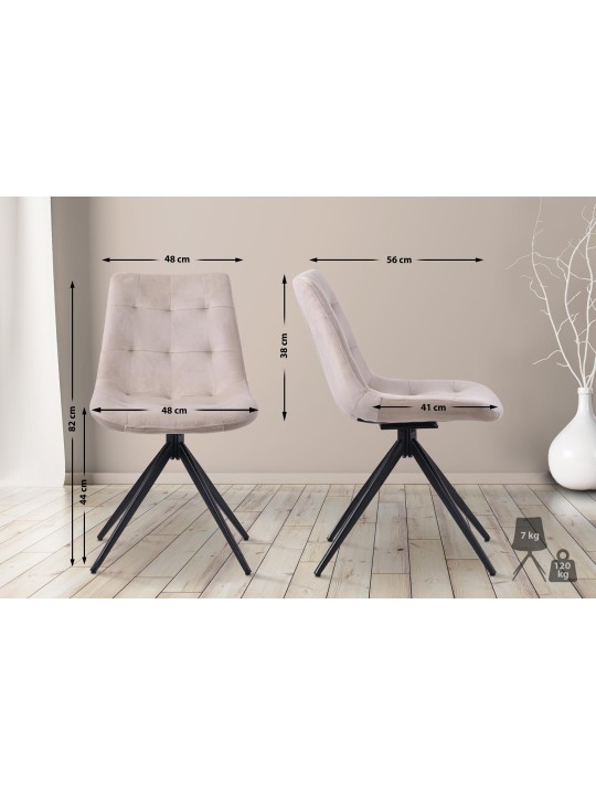 Set van 2 eetkamerstoelen Merna fluweel, crème