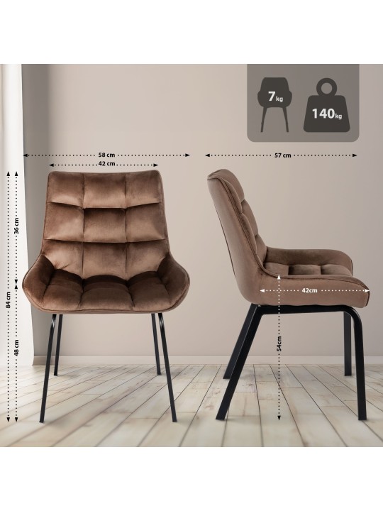 Set van 2 stoelen Saranda fluweel, bruin