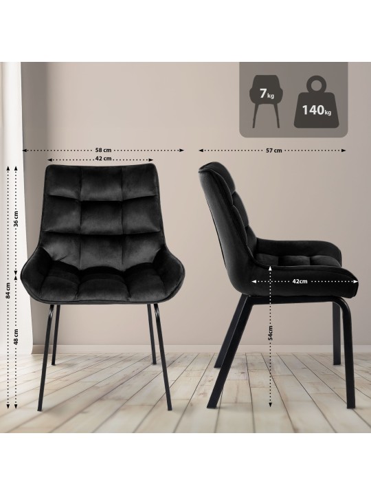Set van 2 stoelen Saranda fluweel, zwart