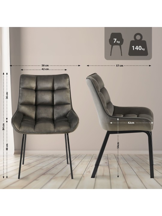 Set van 2 stoelen Saranda fluweel, antraciet Set van 2 stoelen Saranda fluweel, antraciet