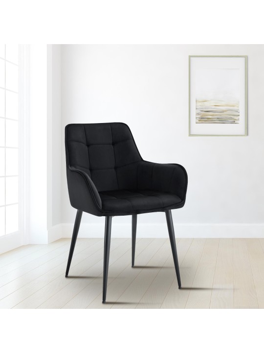 Set van 2 Ferndale fluwelen eetkamerstoelen, zwart