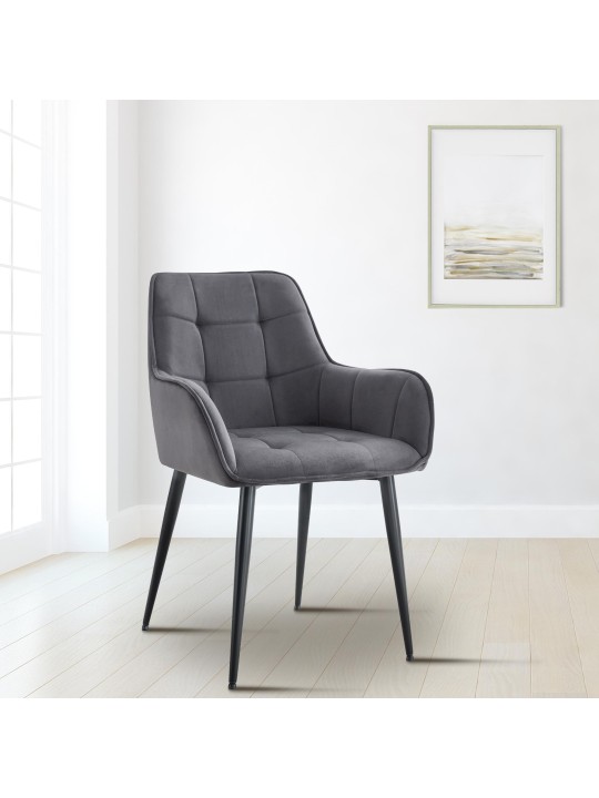 Set van 2 Ferndale fluwelen eetkamerstoelen, donkergrijs