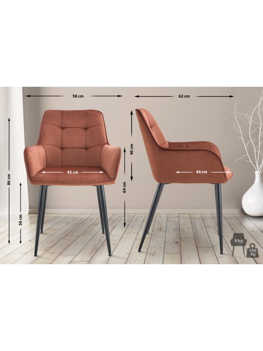 Set van 2 Ferndale fluwelen eetkamerstoelen, bruin