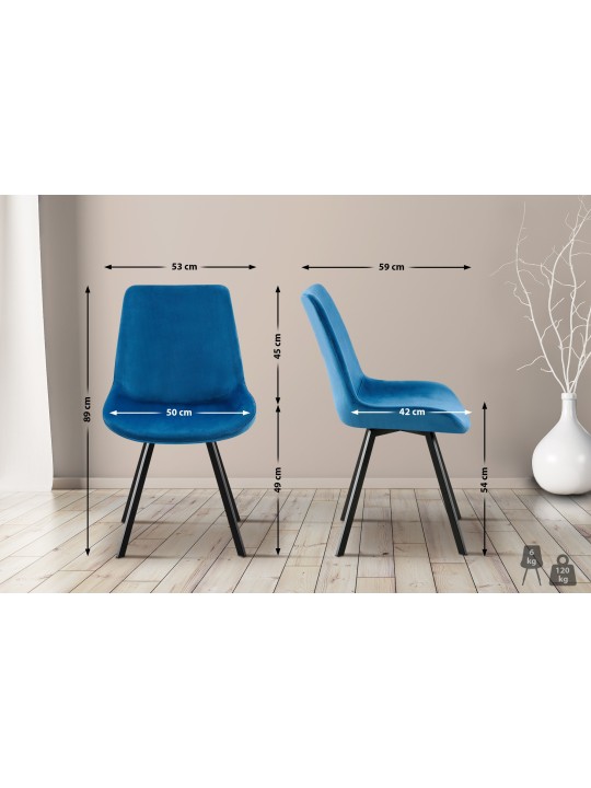 Set van 2 eetkamerstoelen Lewes fluweel, donkerblauw