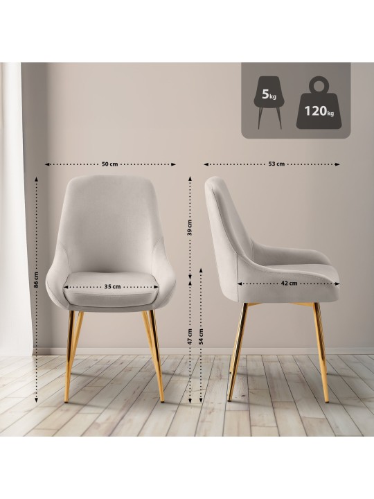 Eetkamerstoel Elmira fluweel goud, grijs Eetkamerstoel Elmira fluweel goud, grijs