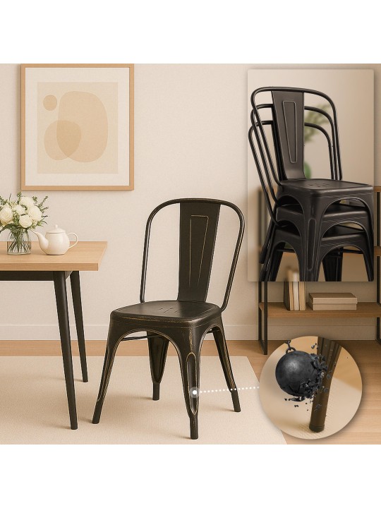 Set van 4 antieke Benedikt stoelen, zwart-goud