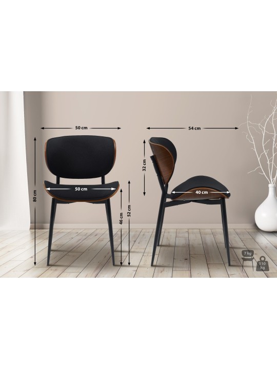 Set van 2 eetkamerstoelen Enid stof, walnoot/zwart