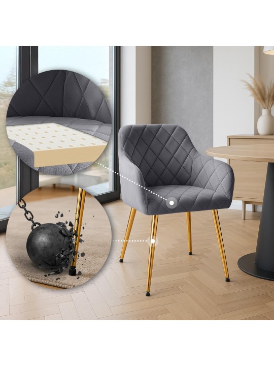 Set van 2 eetkamerstoelen Monett fluweel G, donkergrijs Set van 2 eetkamerstoelen Monett fluweel G, donkergrijs