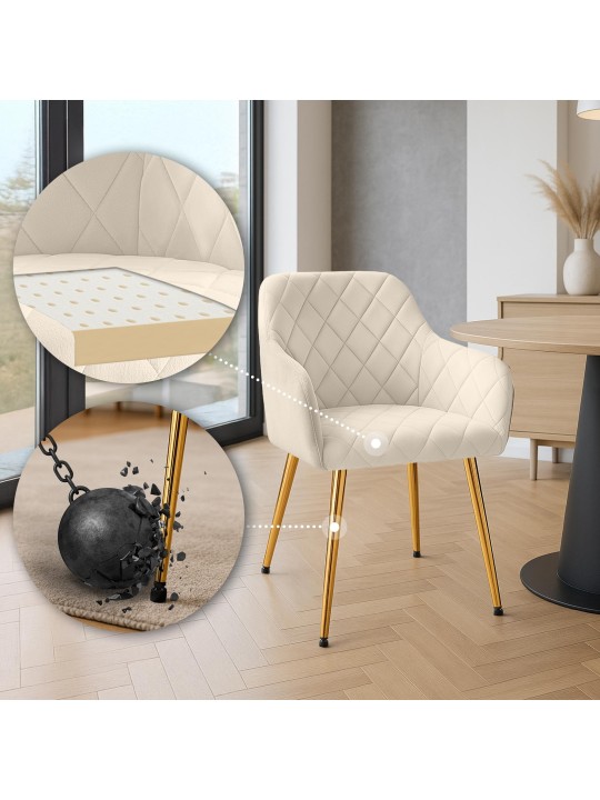 Set van 2 eetkamerstoelen Monett fluweel G, crème Set van 2 eetkamerstoelen Monett fluweel G, crème