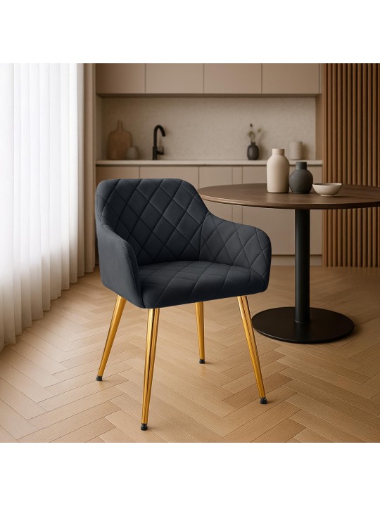 Set van 2 eetkamerstoelen Monett fluweel G, zwart Set van 2 eetkamerstoelen Monett fluweel G, zwart