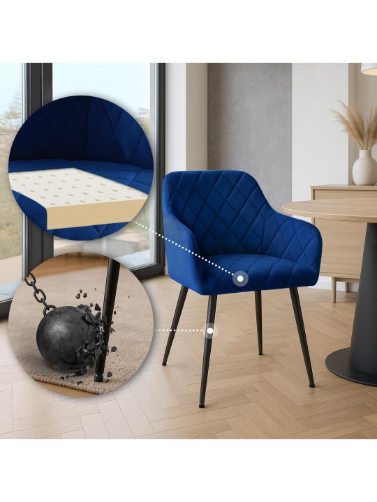 Set van 2 eetkamerstoelen Monett fluweel B, donkerblauw