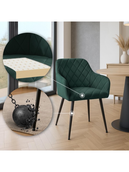 Set van 2 eetkamerstoelen Monett fluweel B, groen Set van 2 eetkamerstoelen Monett fluweel B, groen