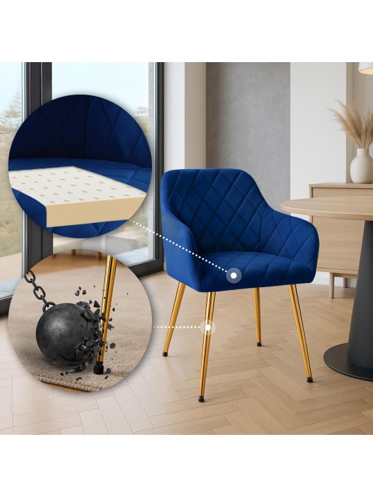 Set van 2 eetkamerstoelen Monett fluweel G, donkerblauw Set van 2 eetkamerstoelen Monett fluweel G, donkerblauw