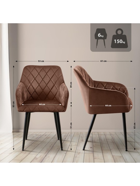 Set van 2 eetkamerstoelen Monett fluweel B, bruin